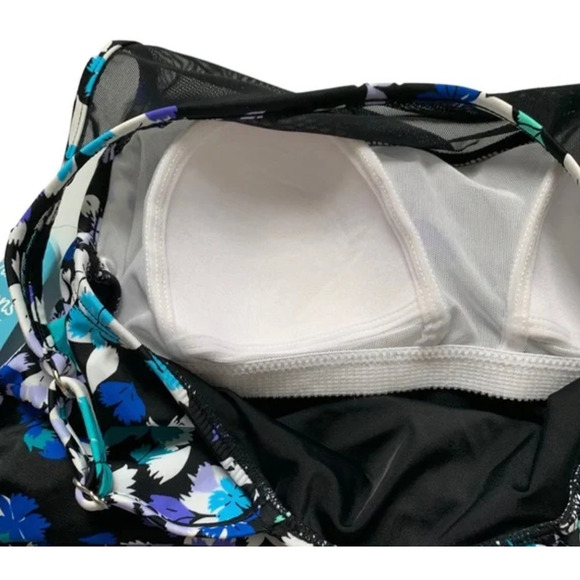 Swim Solutions Tummy Control Blue High-Neck Mesh Swimsuit Swimdress 12 NEW - Picture 4 of 6